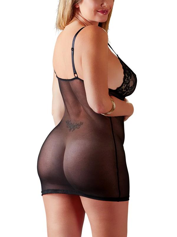 Curvy - Babydoll sensuale Nero Pizzo