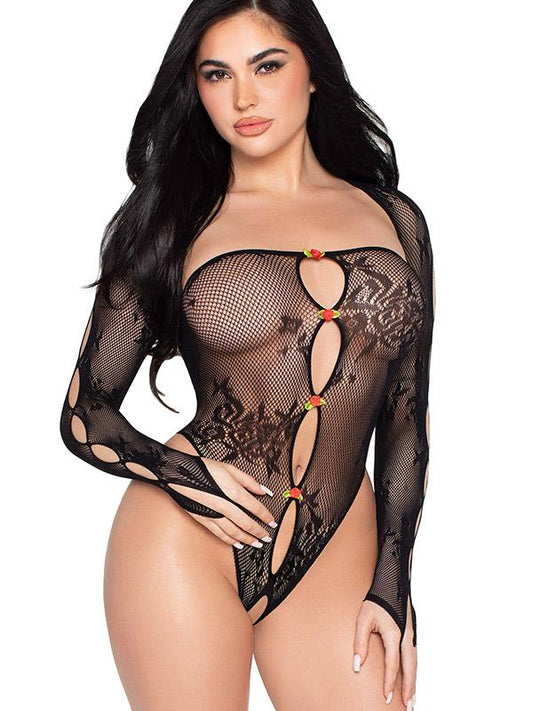 Body Aperto Spalline Nero Pizzo Rete